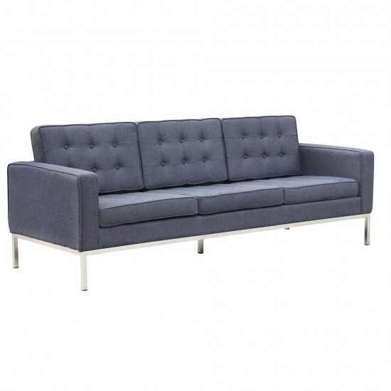 Fine Mod Imports Button Sofa in Wool, Gray