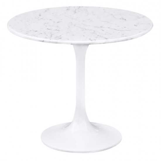 Fine Mod Imports Flower End Side Table White Marble Top, White