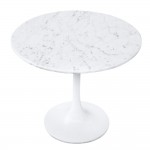 Fine Mod Imports Flower End Side Table White Marble Top, White