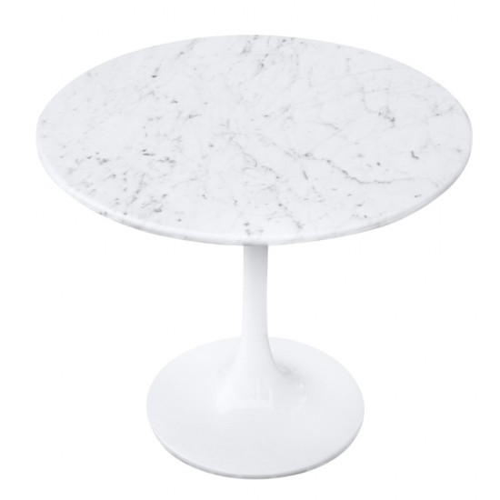 Fine Mod Imports Flower End Side Table White Marble Top, White