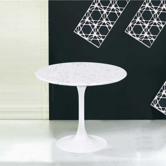 Fine Mod Imports Flower End Side Table White Marble Top, White