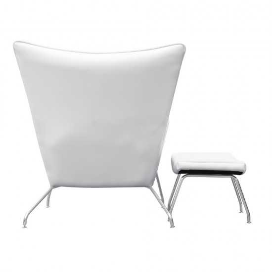 Fine Mod Imports Wing Chair and Ottoman in Leather, White