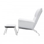 Fine Mod Imports Wing Chair and Ottoman in Leather, White