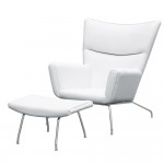 Fine Mod Imports Wing Chair and Ottoman in Leather, White