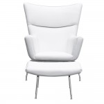 Fine Mod Imports Wing Chair and Ottoman in Leather, White