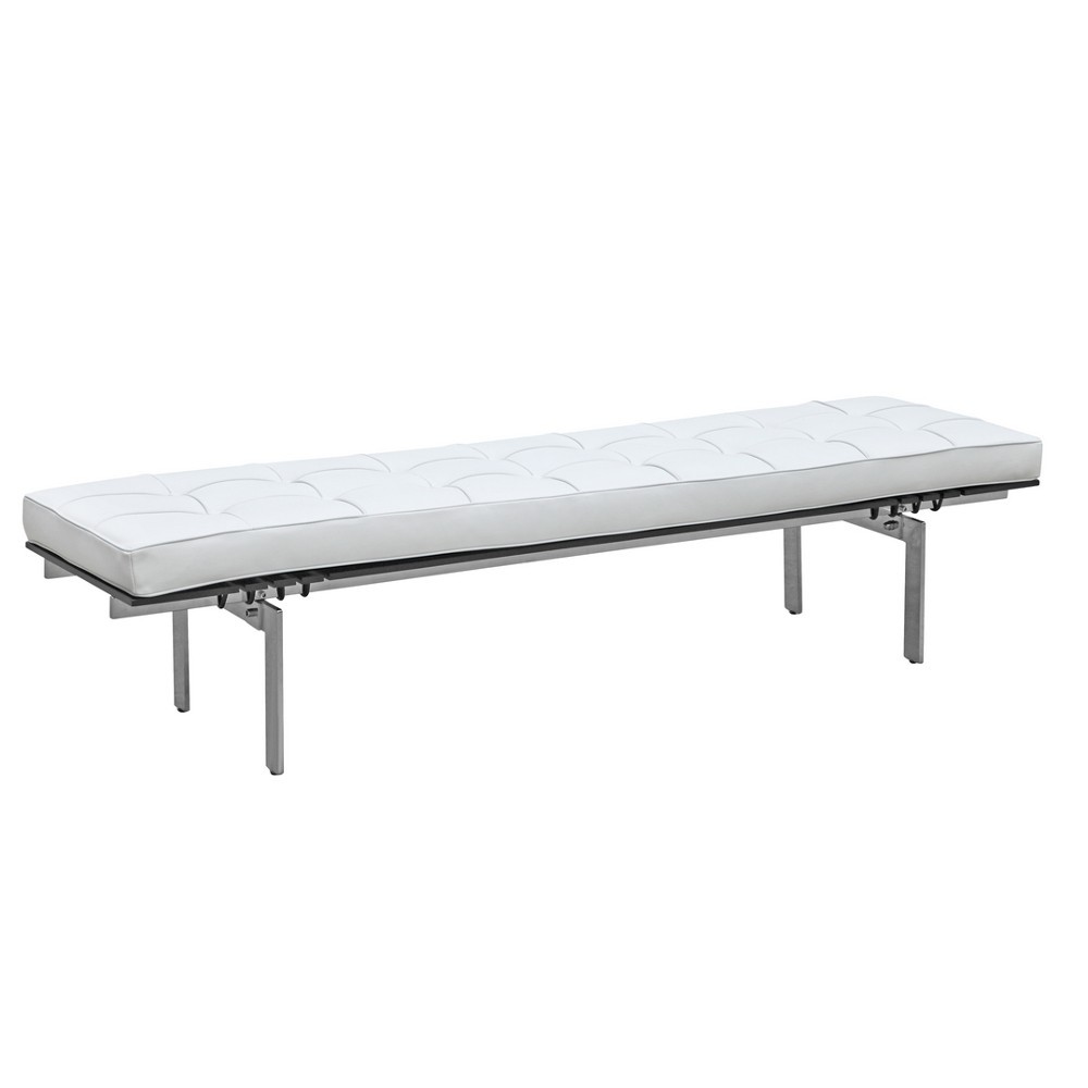 Fine Mod Imports Pika 3 Seater Bench In Genuine Leather, White