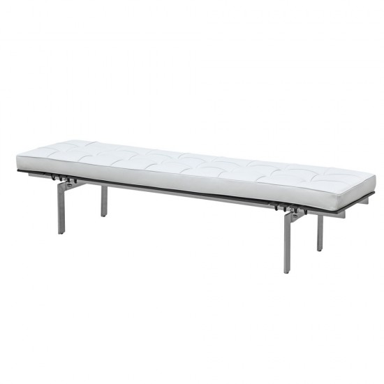 Fine Mod Imports Pika 3 Seater Bench In Genuine Leather, White