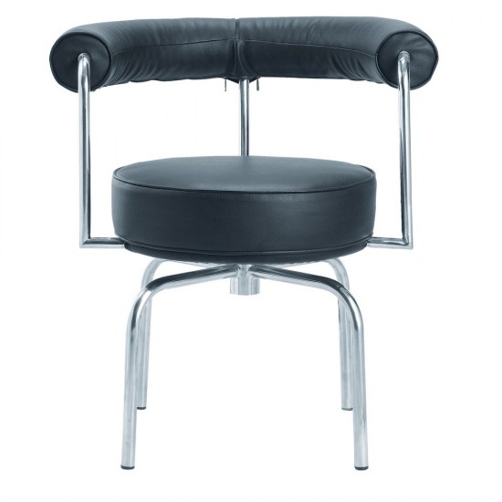 Fine Mod Imports LC7 Swivel Armchair in Black Leather, Black