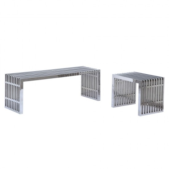 Fine Mod Imports Zeta Stainless Steel Bench Long, Silver