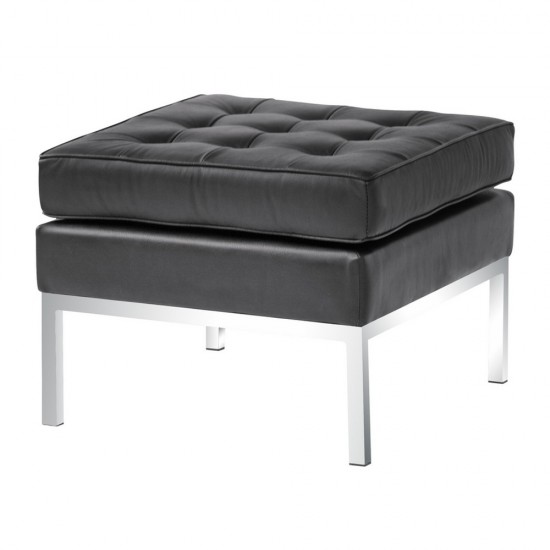 Fine Mod Imports Button Ottoman in Leather, Black