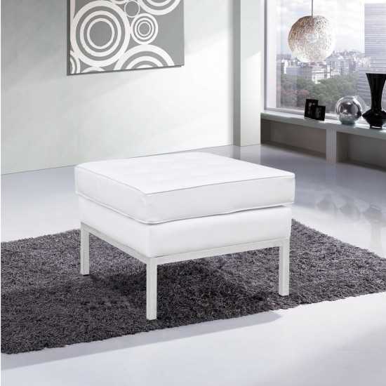 Fine Mod Imports Button Ottoman in Leather, White