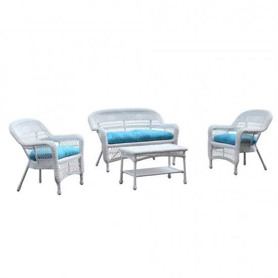 Fine Mod Imports Portside White 4pc Outdoor Set Blue Cushion