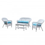 Fine Mod Imports Portside White 4pc Outdoor Set Blue Cushion