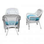 Fine Mod Imports Portside White 4pc Outdoor Set Blue Cushion