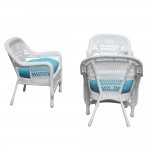 Fine Mod Imports Portside White 4pc Outdoor Set Blue Cushion