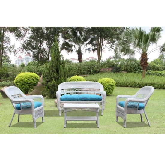 Fine Mod Imports Portside White 4pc Outdoor Set Blue Cushion