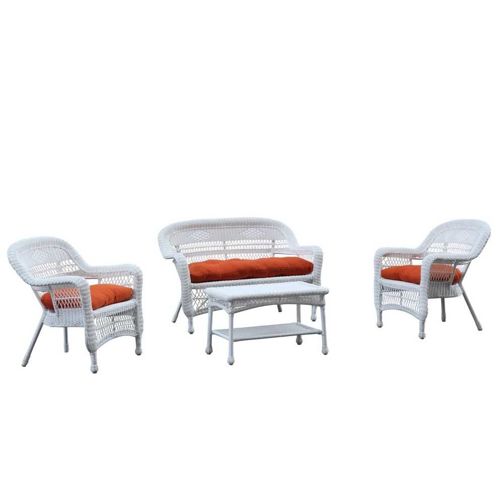 Fine Mod Imports Portside White 4pc Outdoor Set Orange Cushion