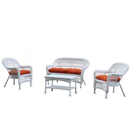 Fine Mod Imports Portside White 4pc Outdoor Set Orange Cushion