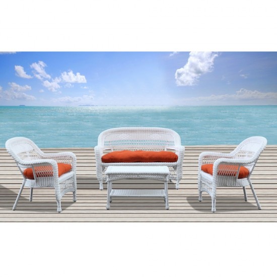 Fine Mod Imports Portside White 4pc Outdoor Set Orange Cushion