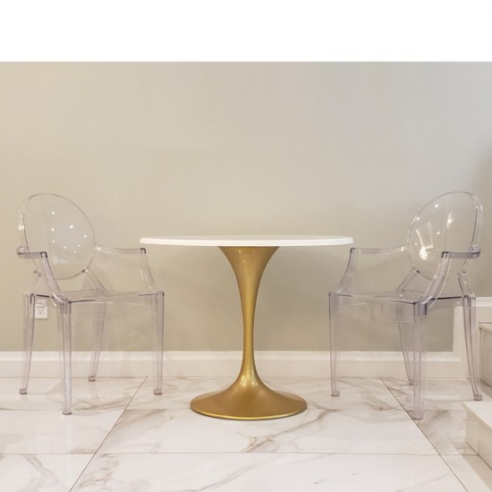 Fine Mod Imports Gold Fiberglass Flower Table 42", White