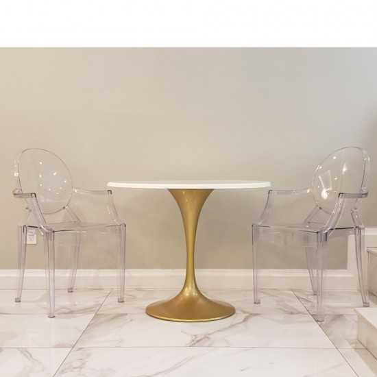 Fine Mod Imports Gold Fiberglass Flower Table 48", White