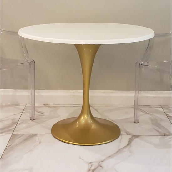 Fine Mod Imports Gold Fiberglass Flower Table 48", White