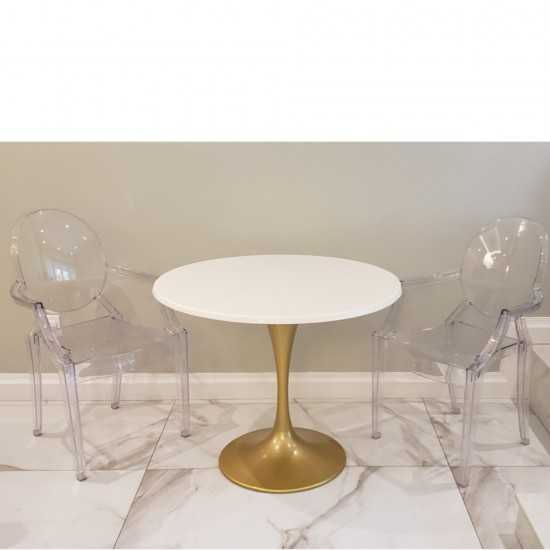 Fine Mod Imports Gold Fiberglass Flower Table 48", White