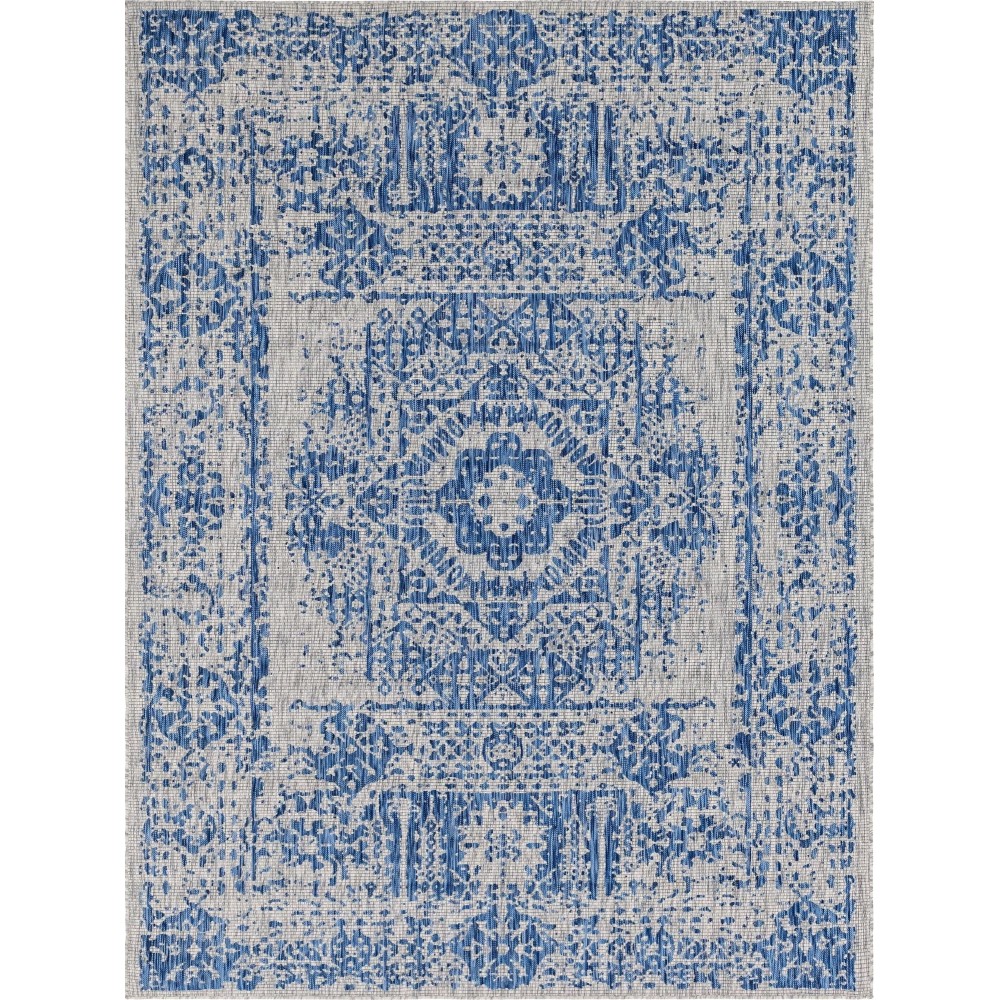 Rug Unique Loom Outdoor Traditional Blue Rectangular 8' 0 x 11' 4