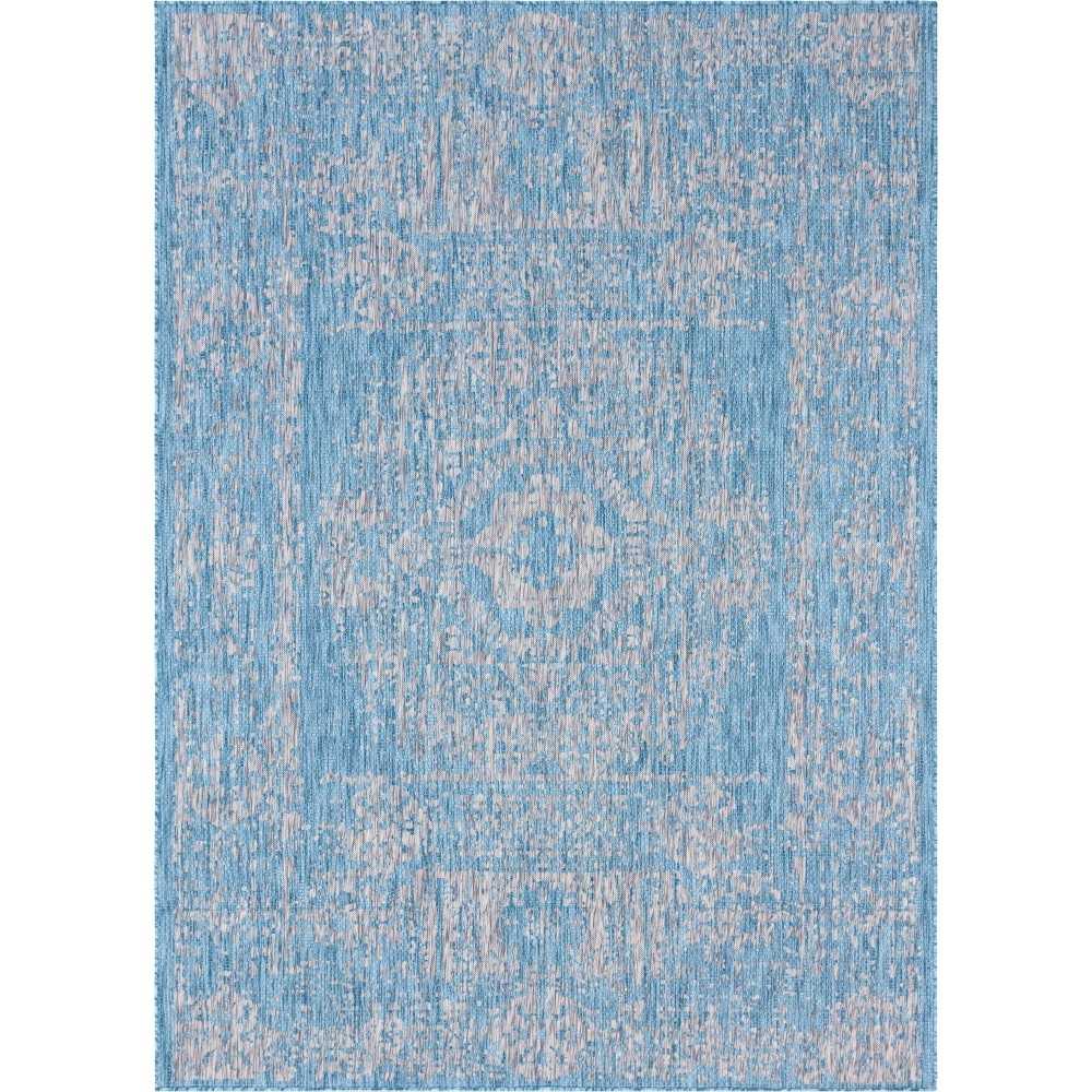 Rug Unique Loom Outdoor Traditional Aqua Blue Rectangular 8' 0 x 11' 4