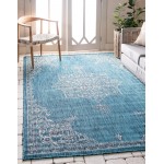 Rug Unique Loom Outdoor Traditional Teal Rectangular 7' 0 x 10' 0