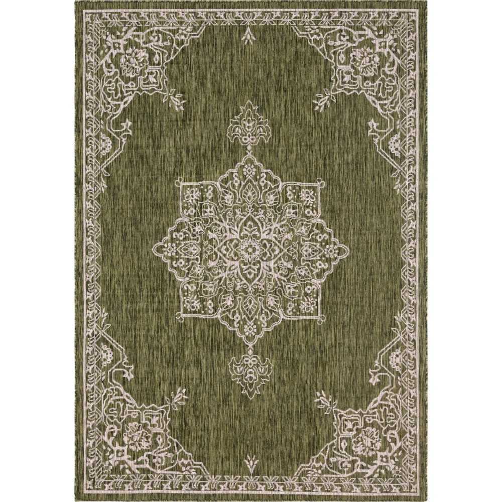 Rug Unique Loom Outdoor Traditional Green Rectangular 7' 0 x 10' 0