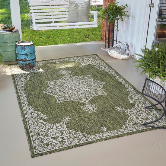 Rug Unique Loom Outdoor Traditional Green Rectangular 7' 0 x 10' 0