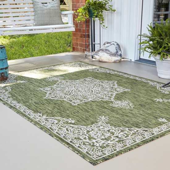 Rug Unique Loom Outdoor Traditional Green Rectangular 7' 0 x 10' 0