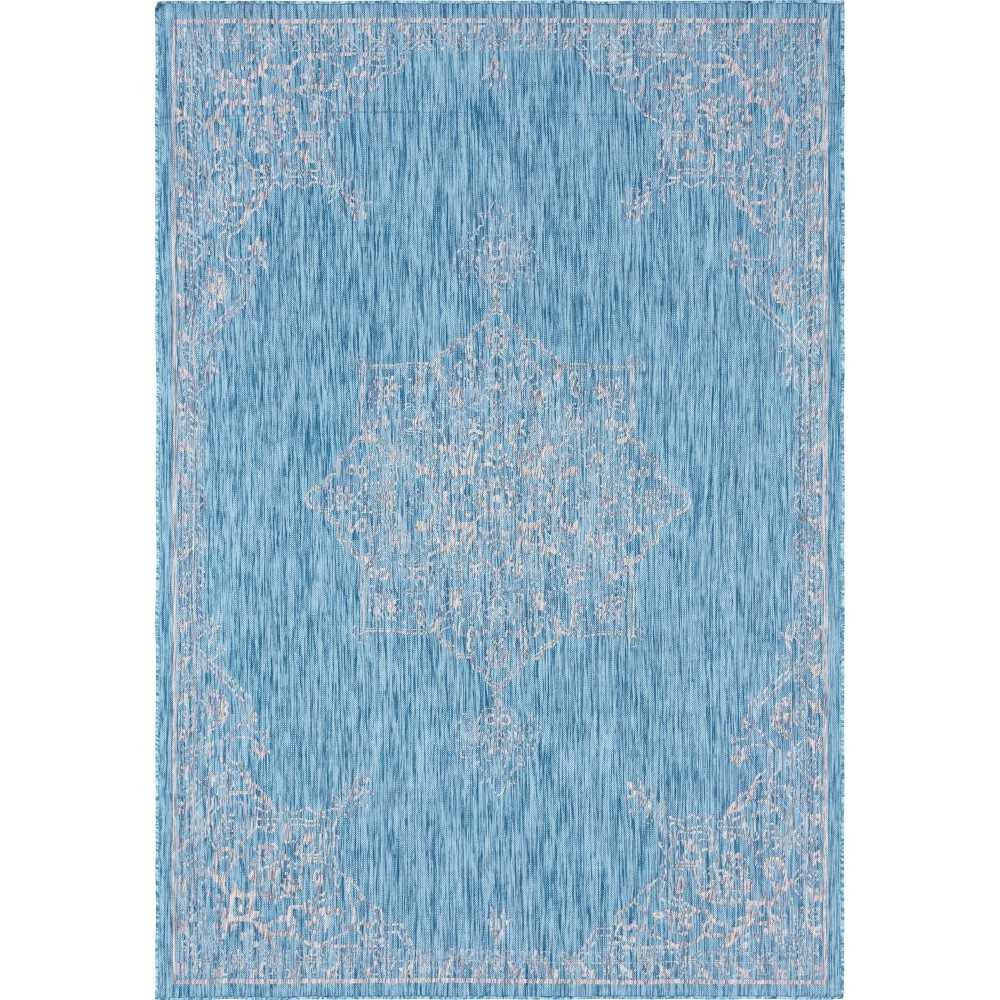 Rug Unique Loom Outdoor Traditional Aqua Blue Rectangular 7' 0 x 10' 0