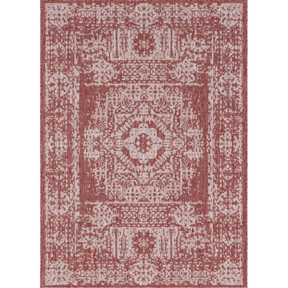 Rug Unique Loom Outdoor Traditional Rust Red Rectangular 7' 0 x 10' 0