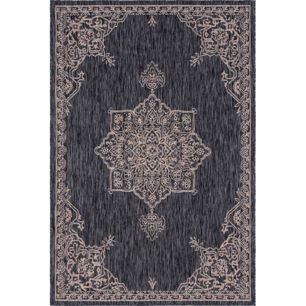 Rug Unique Loom Outdoor Traditional Charcoal Gray Rectangular 6' 0 x 9' 0