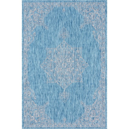 Rug Unique Loom Outdoor Traditional Aqua Blue Rectangular 6' 0 x 9' 0