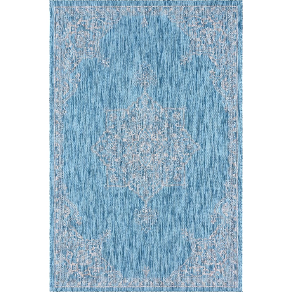 Rug Unique Loom Outdoor Traditional Aqua Blue Rectangular 6' 0 x 9' 0