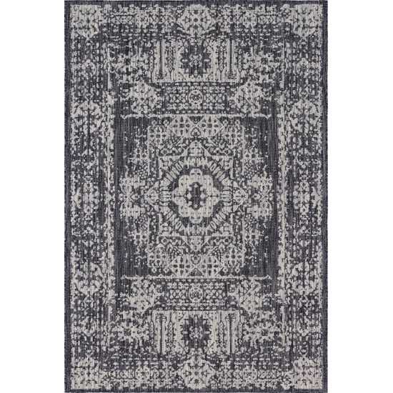 Rug Unique Loom Outdoor Traditional Dark Gray Rectangular 6' 0 x 9' 0