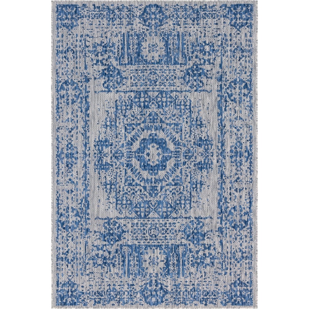 Rug Unique Loom Outdoor Traditional Blue Rectangular 6' 0 x 9' 0