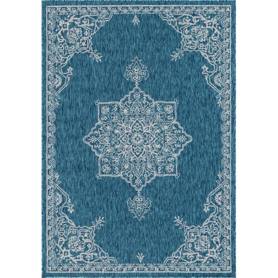 Rug Unique Loom Outdoor Traditional Teal Rectangular 6' 0 x 8' 0