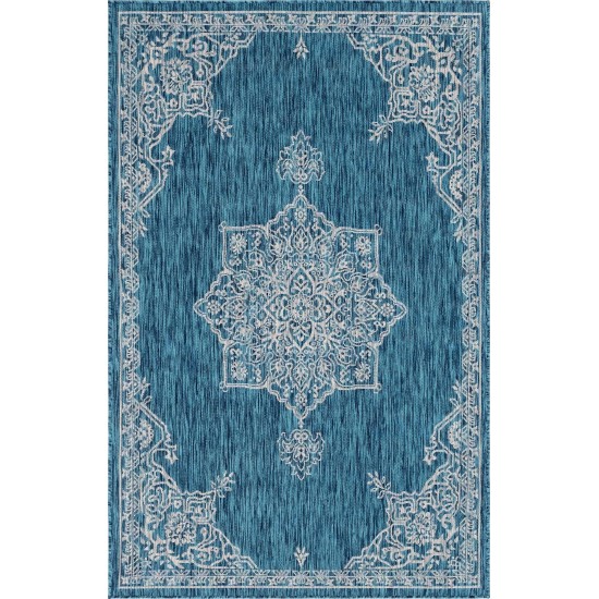 Rug Unique Loom Outdoor Traditional Teal Rectangular 5' 0 x 8' 0