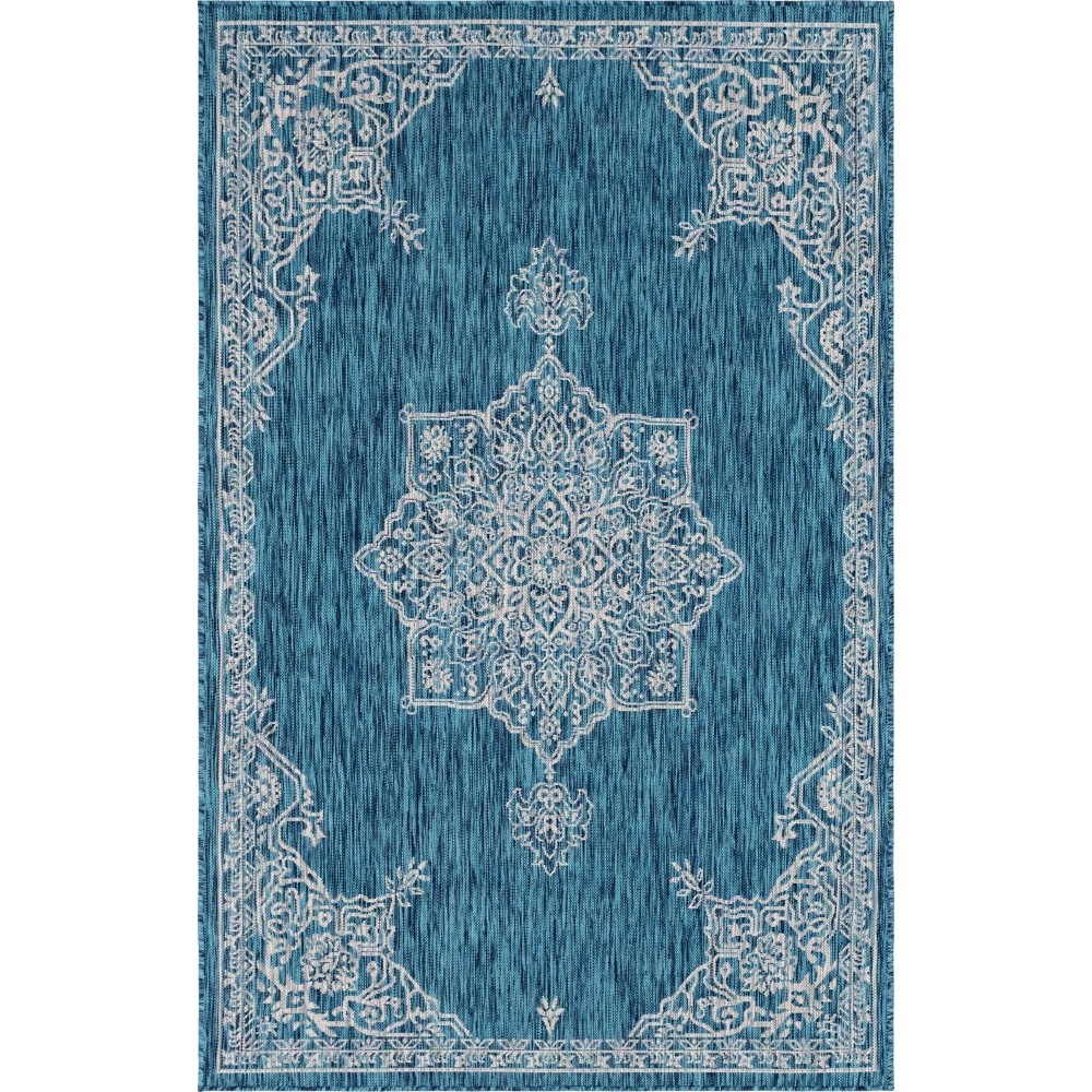 Rug Unique Loom Outdoor Traditional Teal Rectangular 5' 0 x 8' 0 Rug Unique Loom Outdoor Traditional Teal Rectangular 5' 0 x 8' 0