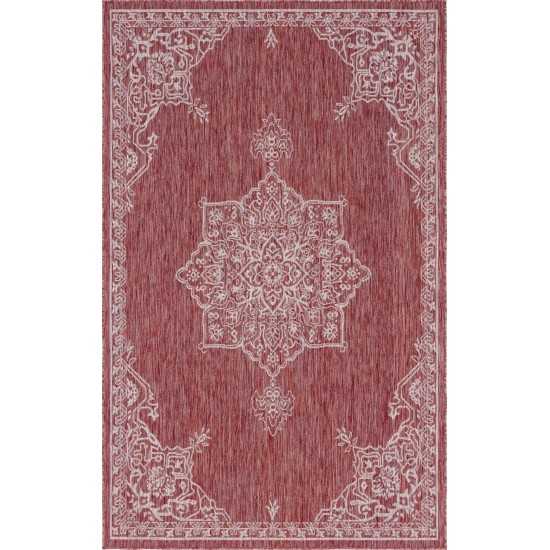 Rug Unique Loom Outdoor Traditional Rust Red Rectangular 5' 0 x 8' 0