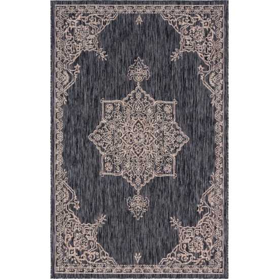 Rug Unique Loom Outdoor Traditional Charcoal Gray Rectangular 5' 0 x 8' 0