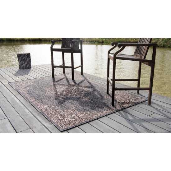 Rug Unique Loom Outdoor Traditional Charcoal Gray Rectangular 5' 0 x 8' 0
