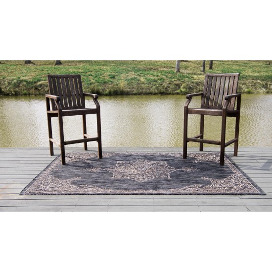 Rug Unique Loom Outdoor Traditional Charcoal Gray Rectangular 5' 0 x 8' 0