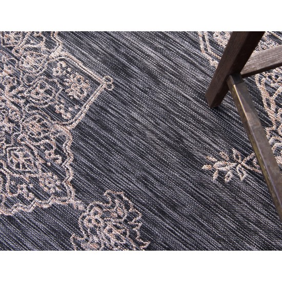 Rug Unique Loom Outdoor Traditional Charcoal Gray Rectangular 5' 0 x 8' 0
