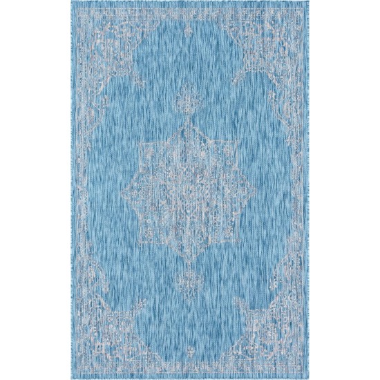 Rug Unique Loom Outdoor Traditional Aqua Blue Rectangular 5' 0 x 8' 0