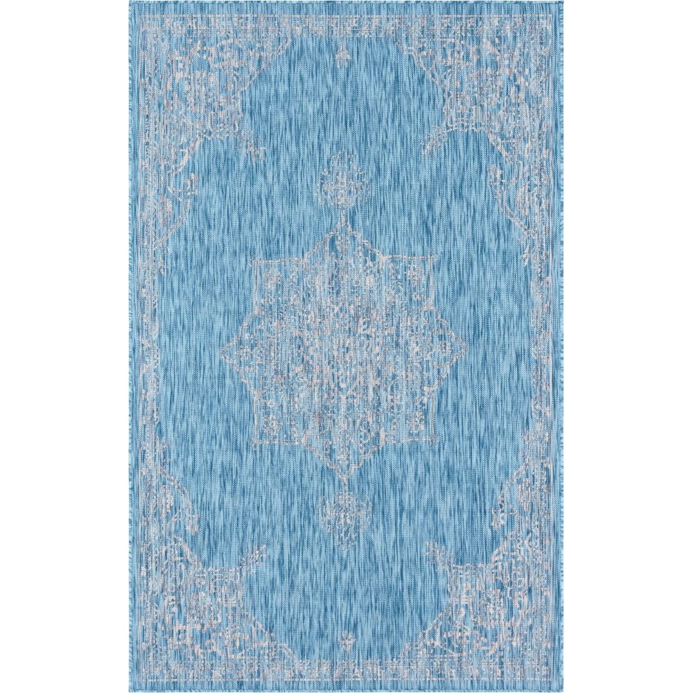 Rug Unique Loom Outdoor Traditional Aqua Blue Rectangular 5' 0 x 8' 0